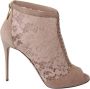 Dolce & Gabbana Beige Lace Suede Peep Toe Booties Beige Dames - Thumbnail 1