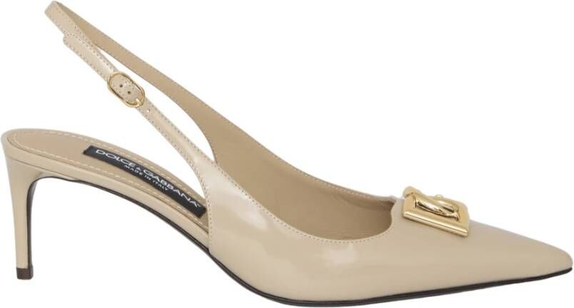 Dolce & Gabbana Beige Slingback Pumps met Goud DG Logo Beige Dames