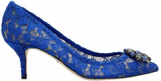 Dolce & Gabbana Elegante Kant Hakken met Juweelversiering Blue Dames