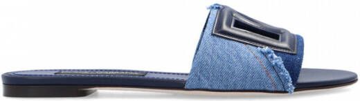 Dolce & Gabbana Patchwork Denim Sliders With DG Logo Blauw Dames