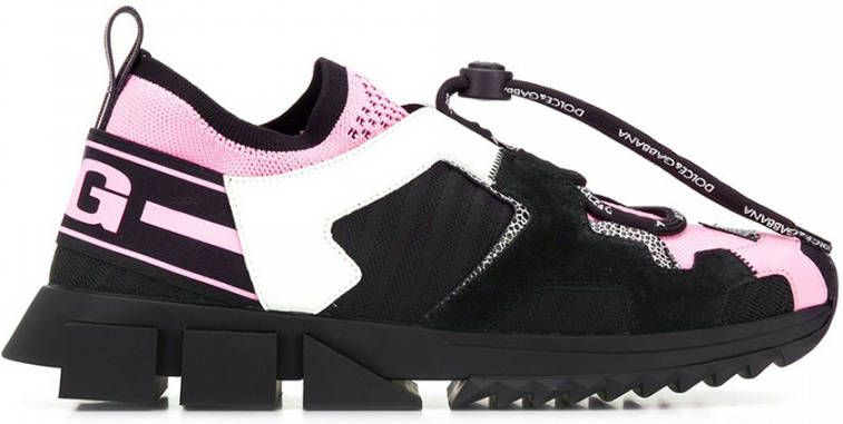 Dolce & Gabbana Zwart Roze Stof Leren Sneakers Black Dames