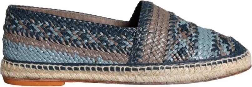 Dolce & Gabbana Blauw Grijs Geweven Leren Espadrilles Schoenen Blue Heren