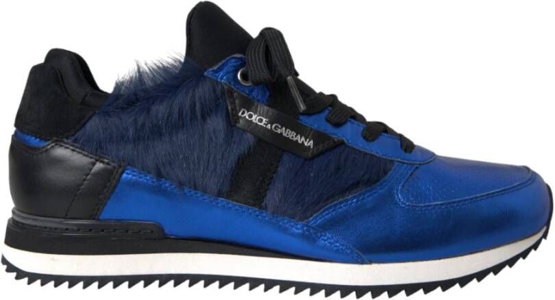 Dolce & Gabbana Blauw Zwart Kalfshaar Leren Sneakers Blue Heren