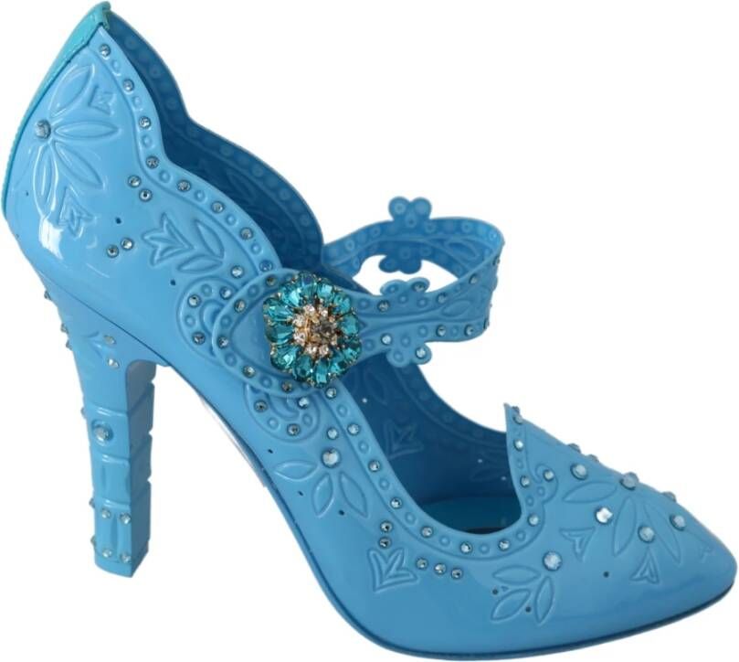 Dolce & Gabbana Blauwe Bloemen Kristallen Cinderella Hakken Schoenen Blue Dames