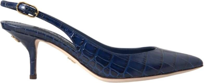 Dolce & Gabbana Blauwe Croc Leren Slingback Hakken Blue Dames