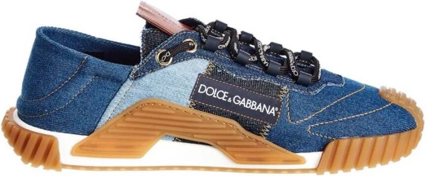 Dolce & Gabbana Blauwe Denim Lage Sneakers Blue Heren