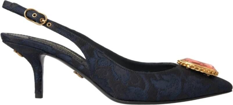 Dolce & Gabbana Blauwe Jacquard Kristal Slingback Hakken Blue Dames