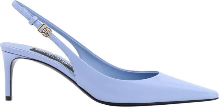 Dolce & Gabbana Blauwe Leren Pumps Vierkante Neus Stiletto Blue Dames