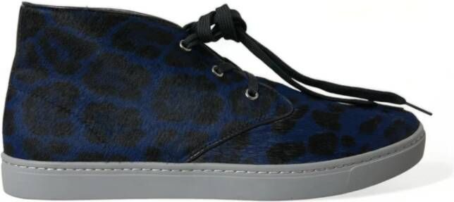 Dolce & Gabbana Blauwe Luipaardprint Mid-Top Sneakers Blue Heren