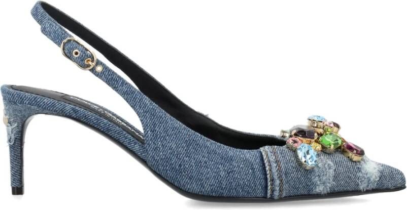 Dolce & Gabbana Blauwe Patchwork Gemstone Slingback Schoenen Blue Dames