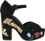 Dolce & Gabbana Zwarte Suède Bloem Hakken Sandalen Black Dames - Thumbnail 1