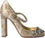 Dolce & Gabbana Bloemen Jacquard Kristal Hoge Hak Pumps Yellow Dames - Thumbnail 1