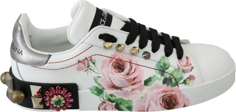 Dolce & Gabbana Bloemen Kristal Leren Sneakers Multicolor Dames