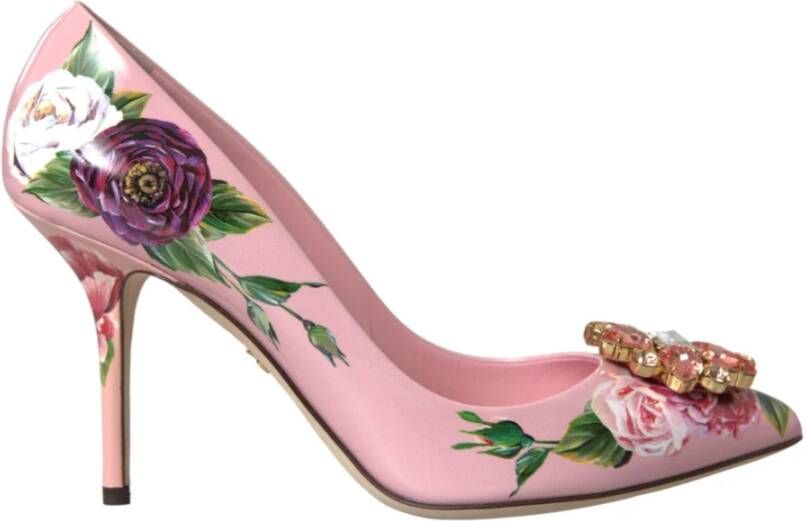 Dolce & Gabbana Bloemen Lederen Kristal Hak Pumps Pink Dames