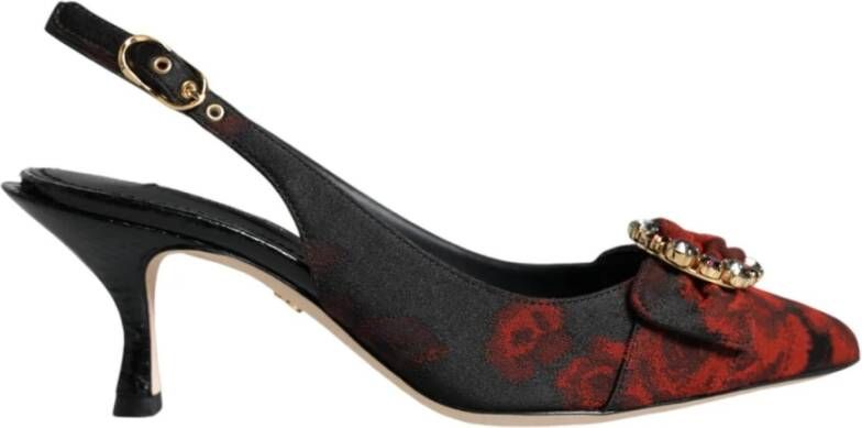 Dolce & Gabbana Bloemen Slingback Pumps Zwart Kristal Hak Multicolor Dames