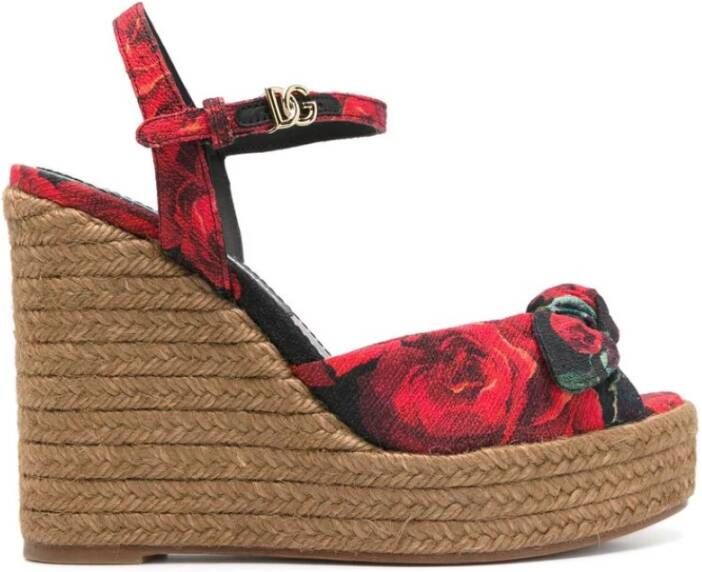 Dolce & Gabbana Bloemenprint Sleehak Sandalen Red Dames