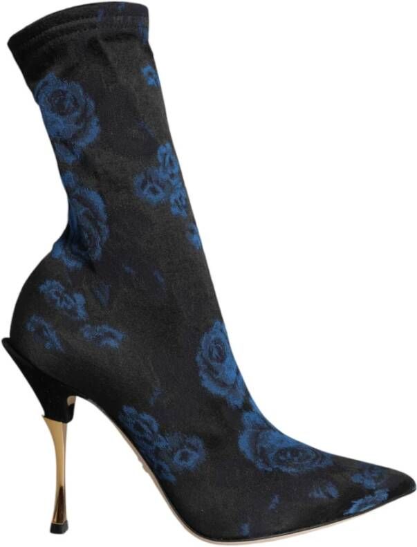 Dolce & Gabbana Bloemenprint Stiletto Mid Calf Laarzen Blue Dames