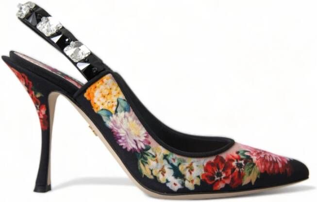 Dolce & Gabbana Bloemige Slingback Hakken met Kristaldetails Multicolor Dames