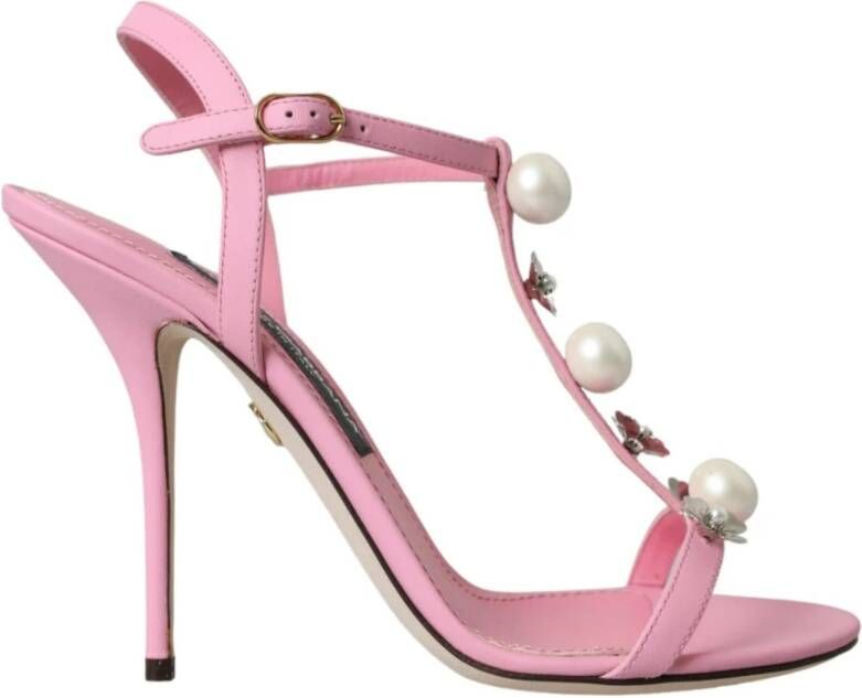 Dolce & Gabbana Roze Leren Versierde Hakken Sandalen Pink Dames