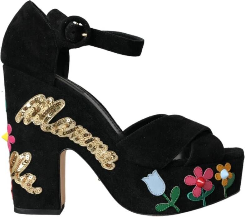 Dolce & Gabbana Bloemversierde Plateau Sandalen Black Dames