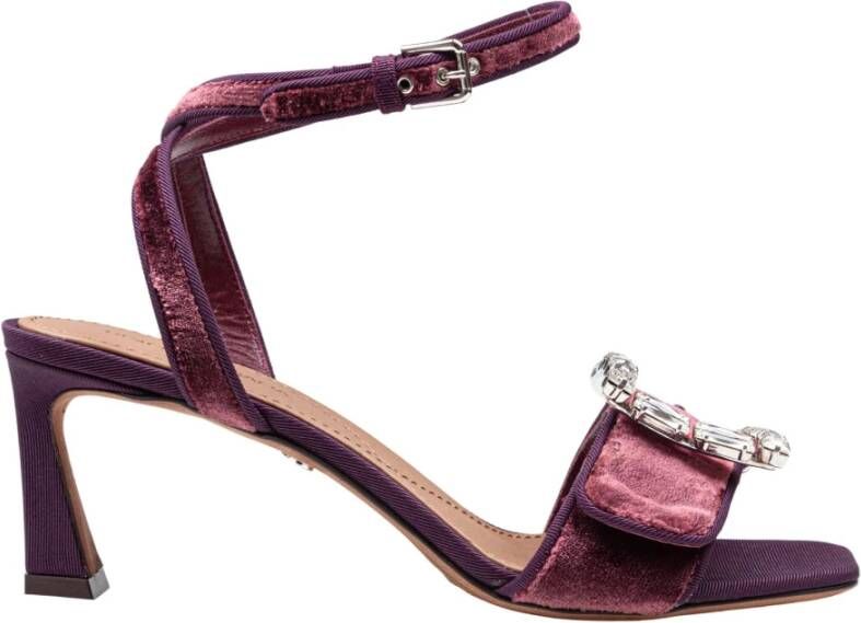 Dolce & Gabbana Bordeaux Velvet Sandaal met Steen Gesp Multicolor Dames