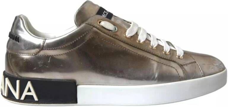 Dolce & Gabbana Bronze Metallic Logo Sneaker Schoenen Brown Heren