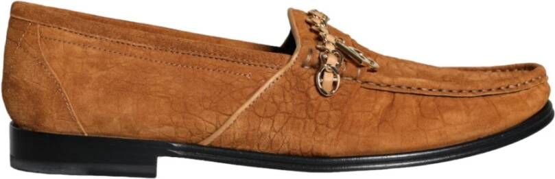 Dolce & Gabbana Bruin Fluweel Leren Logo Mocassin Schoenen Brown Heren