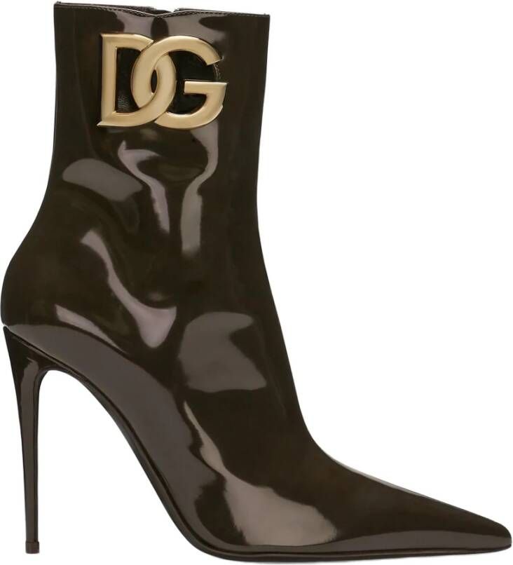 Dolce & Gabbana Bruin Lakleren Logo Enkellaarzen Brown Dames