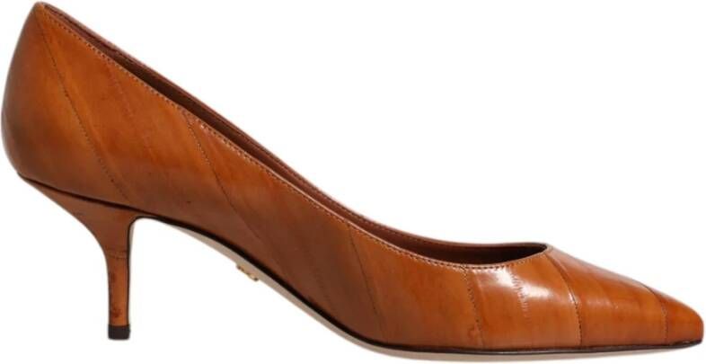 Dolce & Gabbana Bruin leren Kitten Heel Pumps met logo details Brown Dames