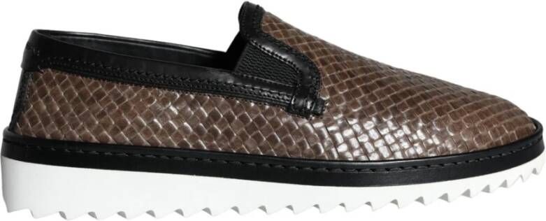 Dolce & Gabbana Bruin Zwart Leren Geweven Loafers Brown Heren