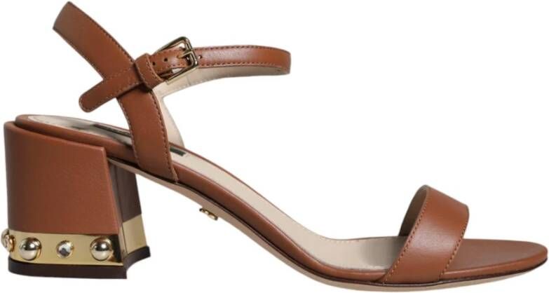 Dolce & Gabbana Bruine Leren Enkelband Sandalen Brown Dames