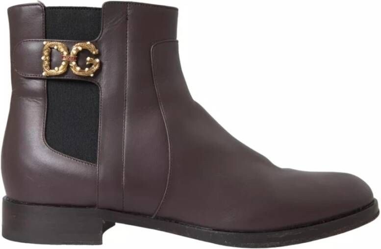 Dolce & Gabbana Bruine leren enkellaarzen met rits Brown Dames