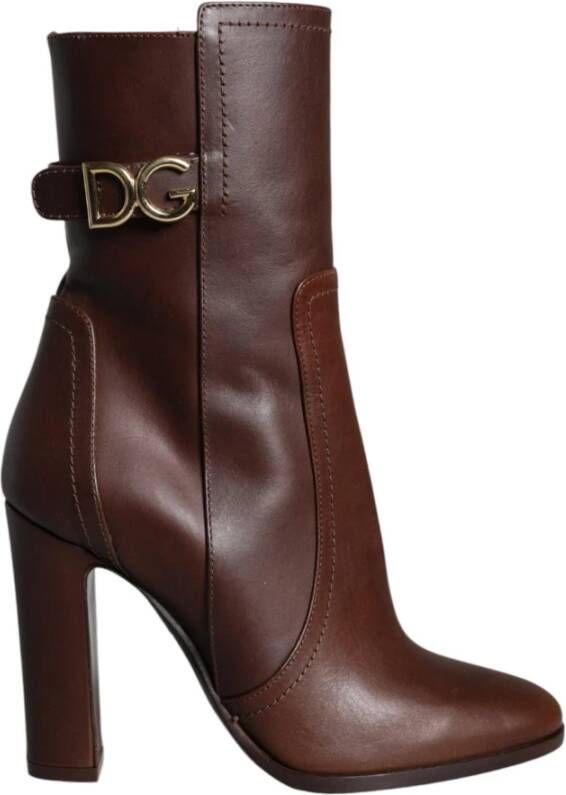 Dolce & Gabbana Bruine Leren Mid Calf Laarzen Brown Dames