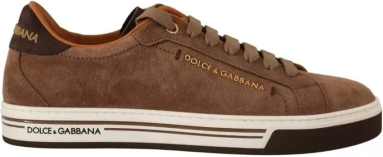 Dolce & Gabbana Bruine Suède Logo Sneakers Rubberen Zool Brown Heren