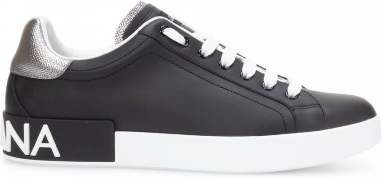 Dolce & Gabbana Portifino klassieke sneakers heren leer leer rubber 39.5 Zwart