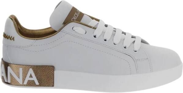 Dolce & Gabbana Portofino Sneakers Dolce Gabbana Gold Dust Leather Beige Dames