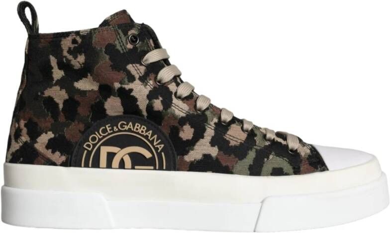 Dolce & Gabbana Camouflage High Top Sneakers Leer Canvas Multicolor Heren