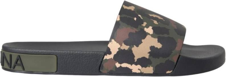 Dolce & Gabbana Camouflage Leren Slippers Multicolor Heren