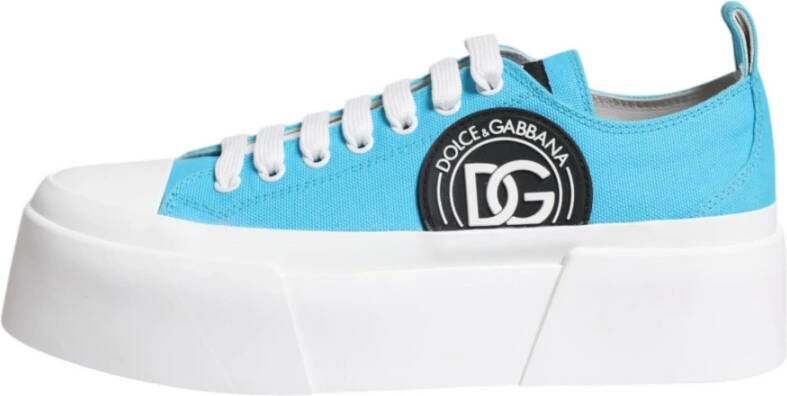 Dolce & Gabbana Canvas Logoprint Platform Sneakers Blauw Wit Blue Dames