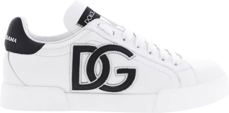 Dolce & Gabbana Witte Leren Sneakers Ronde Neus Vetersluiting White Dames