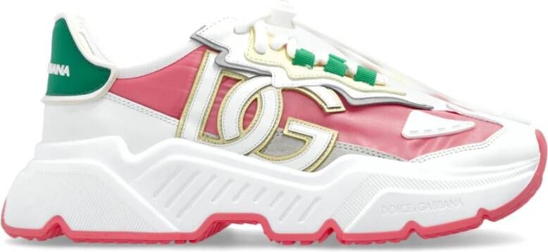 Dolce & Gabbana Witte Veterschoenen met Groene Inzet Multicolor Dames