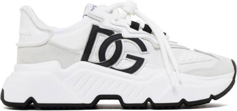 Dolce&Gabbana Sneakers Leather Daymaster Logo-Patch Lace-Up Sneakers in wit