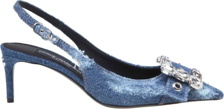 Dolce & Gabbana Blauwe Versleten Denim Pumps met Kristalversiering Blue Dames