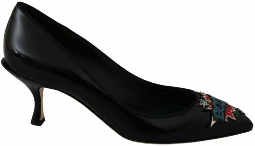 Dolce & Gabbana DG Black Leather Boom Heels Pumps Shoes Zwart Dames