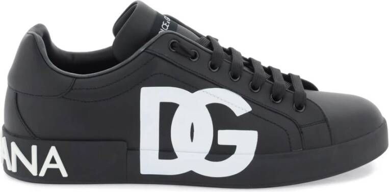 Dolce & Gabbana DG Logo Leren Portofino Sneakers Black Heren