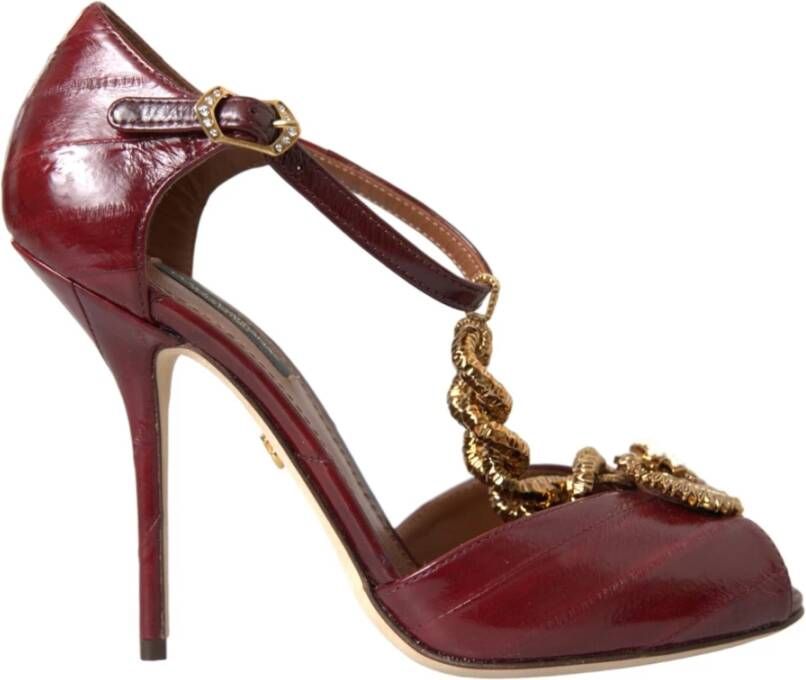 Dolce & Gabbana Donkerrode Leren Gouden Hart Sandalen Red Dames