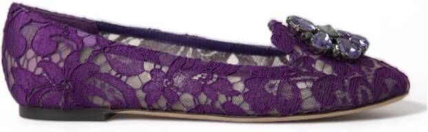 Dolce & Gabbana Elegante bloemenkant Vally platte schoenen Purple Dames