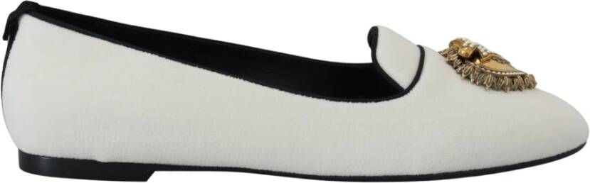 Dolce & Gabbana Elegante Loafers met Gouden Hartdetail White Dames