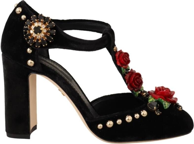 Dolce & Gabbana Elegante Mary Jane Pumps met fluwelen T-bandje Black Dames