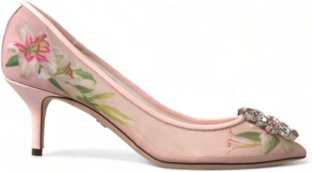 Dolce & Gabbana Elegante Roze Bloemen Kristal Pumps Pink Dames